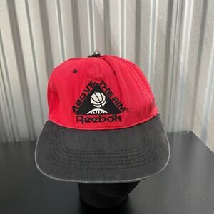 Vintage 1990s Reebok Above the rim red black colorblack snapback hat‎ faded